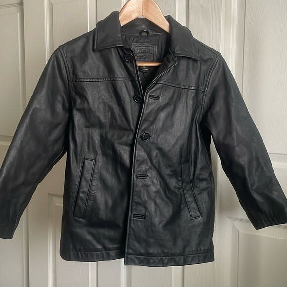 Vintage 90s Children’s Place Genuine Black Leather Jacket (M 7/8) - Picture 1 of 7